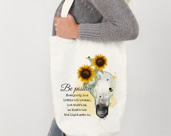 Personalised Motivational Quote Tote Bag, Custom Inspirational Bag Gift - Gifts For Friends - Sunflower Tote -Strength & Positivity Gift