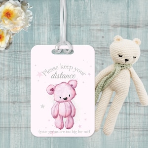 Bebé Cochecito Etiquetas - Oso de peluche rosa - No toque la etiqueta de cochecito - Regalos para bebés - Regalo para bebés recién nacidos