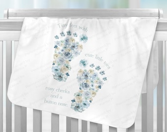 Personalised Baby Blanket, Purple/Pink Floral Footprints, Newborn Gift Baby Shower,Baby Gift Blanket, Personalised, Super Soft, Pram Blanket