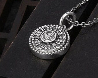 Necklace Spinner Pendant S925 Tibetan Six Words Sanskrit mantra om mani padme hum spin for healing good luck remove negative vibes U191