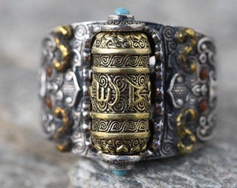 Spinner Ring 925 Silver Pixiu Tibetan Prayer Wheel Six Words mantra om mani padme hum  positive vibes attract wealth money instantly U182