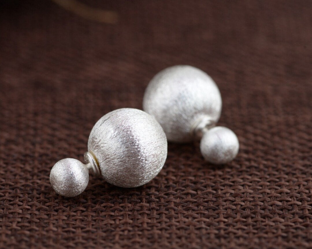 Earrings S925 Sterling Silver Double Ball Stud Earrings Retro Classic