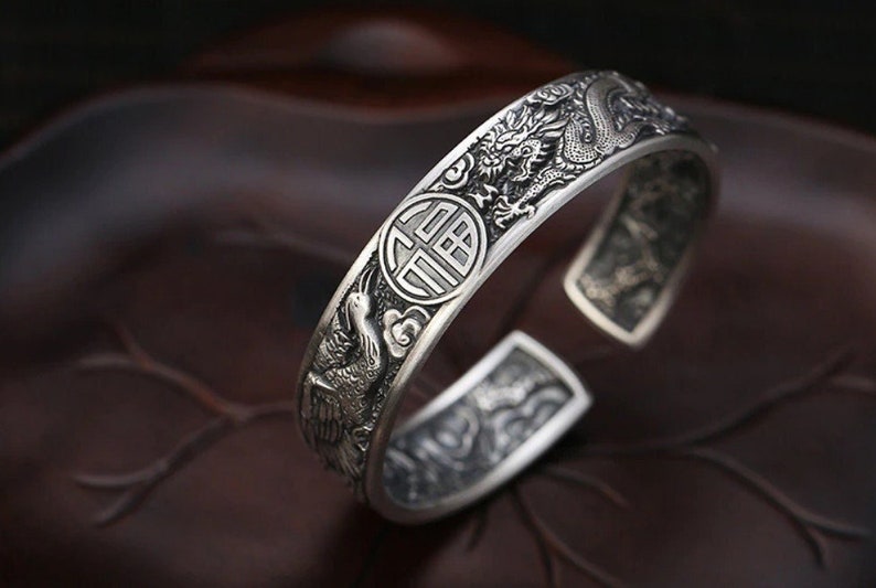 S999 Silver Dragon Phoenix wedding bless everlasting love talisman matrimonial bliss happiness life U133 shops
