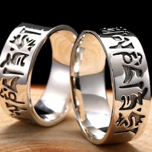 Ring 925 Silver Six True Words Tibetan mantra om mani padme hum inner peace good fortune protection ward off anxiety worry stress U126