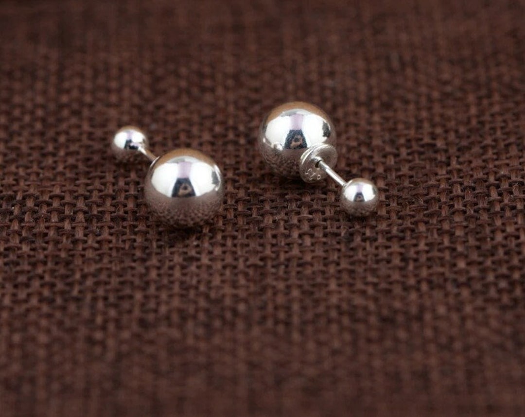 Earrings S925 Sterling Silver Double Ball Stud Earrings Retro Classic