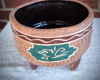 Tonala Mexico footed clay bowl planter. Free shipping in the continental United States.