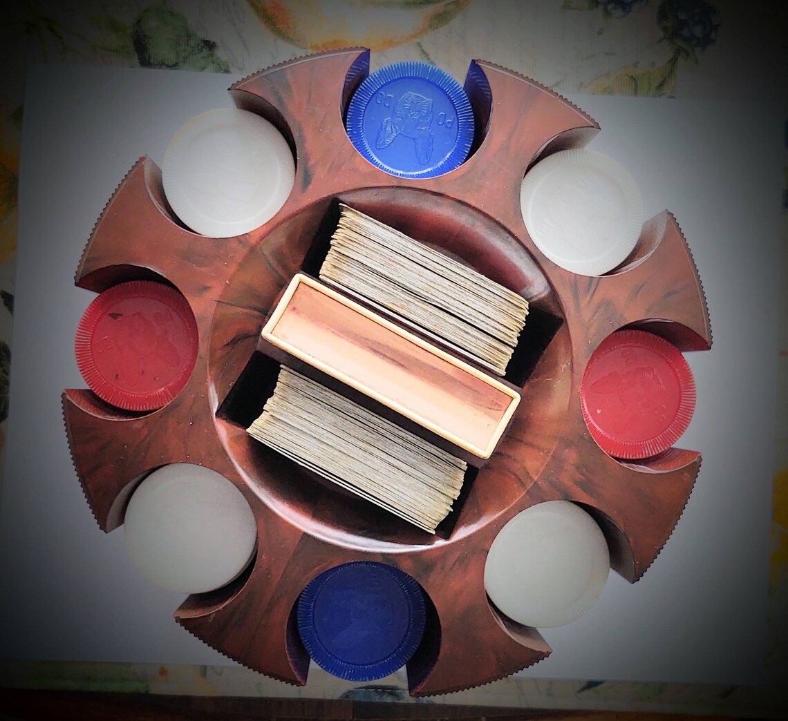 Poker Chips and Cards Spinning Caddy by E.S. Lowe Vintage Etsy