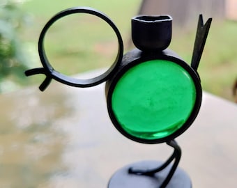 Gunnar Andar of Ysted Metall mid century vintage green glass center candle holder. Free shipping in the continental United States.