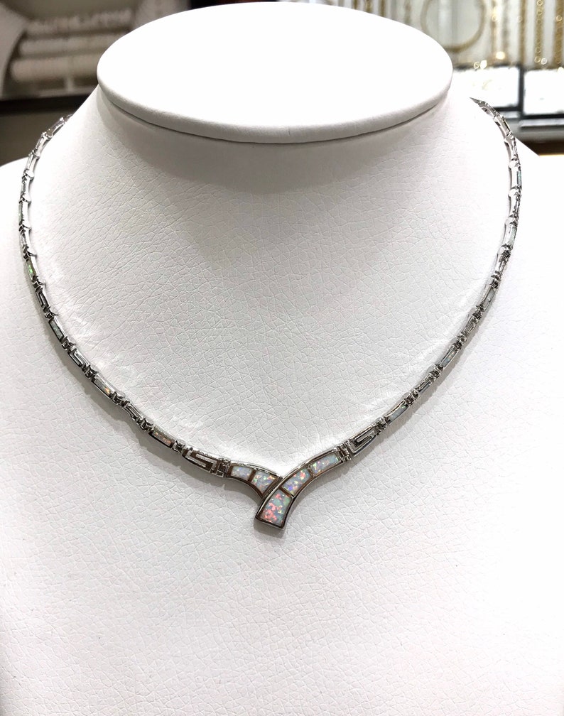 White opal Greek design necklace in sterling silver 925