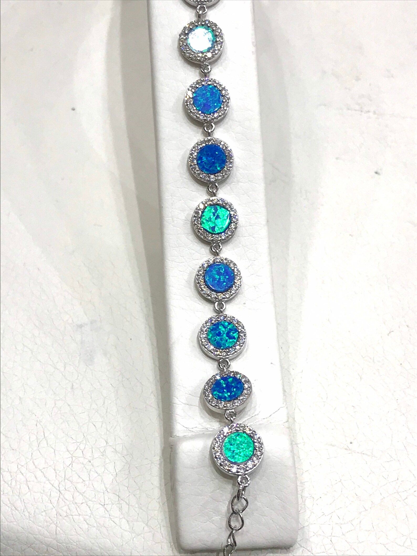 Blue opal sterling silver bracelet with zircon stones Etsy