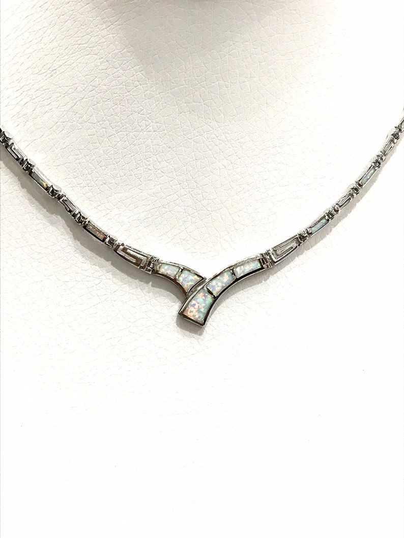 White opal Greek design necklace in sterling silver 925