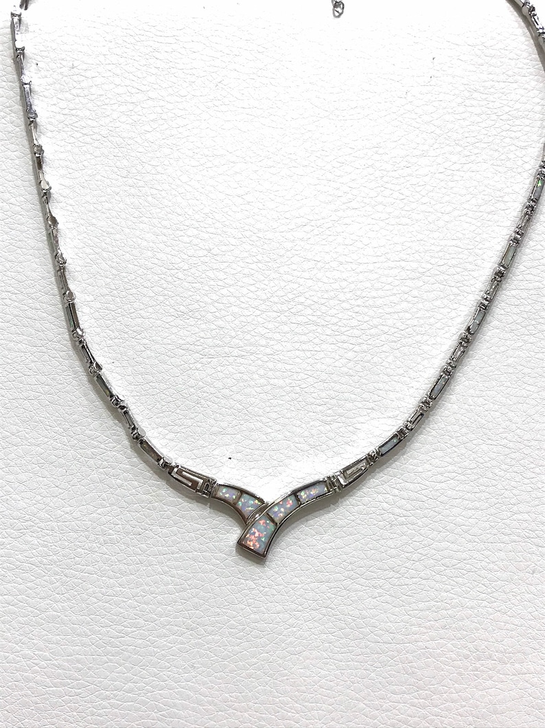 White opal Greek design necklace in sterling silver 925