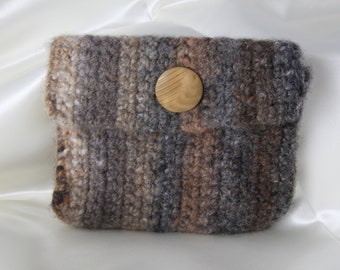 Felted wool small satchel, beige, browns, and grays