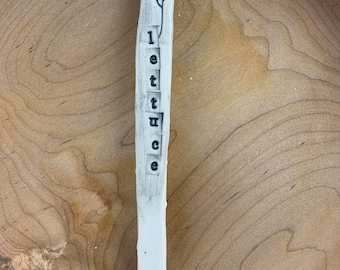 Garden stake, "lettuce" stamped with charcoal glaze