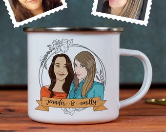 Custom Portrait Mug Friend, Personalized Birthday gift for friend, Sister Birthday gift cute, Friends Cartoon mug, long distance friendship