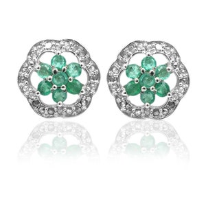 Emerald Diamond Flower Studs: sterlingzilveren bloemenoorbellen