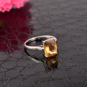 Natural Citrine Sterling Silver Ring: Cushion Cut November Birthstone