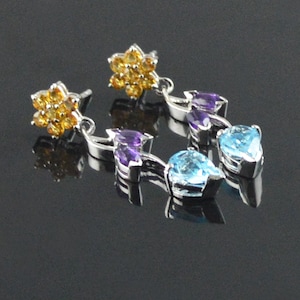 Citrine, Amethyst & Blue Topaz Sterling Silver Dangle Earrings