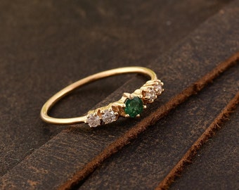 Anillo de oro amarillo de 18 quilates con auténtico diamante esmeralda de Zambia