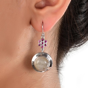 Labradorit Rubin Sterling Silver Threader Örhängen: Naturlig Ädelstenshänge