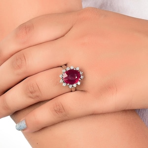 Naturlig rubin diamantring i sterlingsilver: Statement-smycken