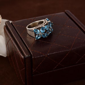 Blue Topaz Leaf Ring: Genuine Amethyst Floral Sterling Silver