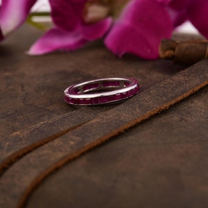 Natural Genuine Ruby Silver Eternity Band, Channel Setting Ruby Eternity Band For Her, Ruby Wedding Band For Women, Eternity Band For Women