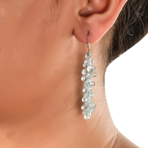 Natural Aquamarine Teardrop Earrings: Sterling Silver, 34.50 Carats
