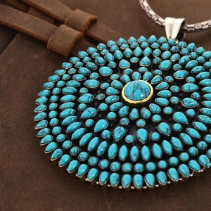 Natural Genuine Turquoise Solid Silver Pendant | Big Size Silver Pendant | Real Turquoise Boho Pendant For Women | Perfect Anniversary Gift