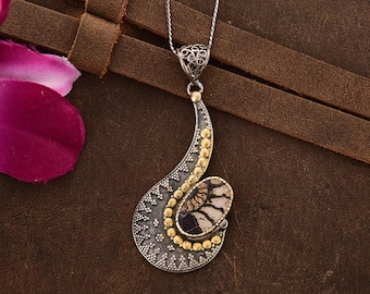 Natural Ammonite Fossil Sterling Silver Pendant Necklace