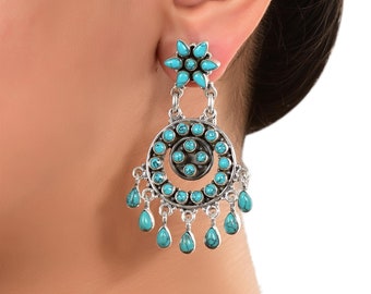 Natural Turquoise Sterling Silver Dangle Earrings: 925 Silver