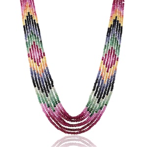 Collana di perline fatte a mano con pietre multiple: zaffiro autentico, rubino e smeraldo - Perline arcobaleno