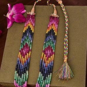 Handmade Multi Stone Beaded Necklace: Genuine Sapphire, Ruby & Emerald
