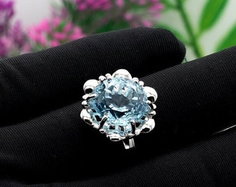 Natural Blue Topaz Silver Ring | Sky Blue Topaz Silver Ring | Single Stone Ring | Gift For Her | Blue Topaz Statement Ring | Daily Wear Ring