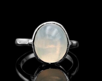 Natural Moonstone Sterling Silver Ring: June Birthstone, Anti-Tarnish