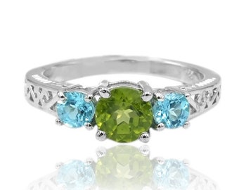 Anello in argento sterling con peridoto e topazio blu: gioielli con pietre preziose naturali