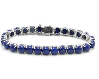 Natürliches Lapislazuli Sterlingsilber Tennis Armband - 5 mm Rundschliff: Halbedelstein Schmuck