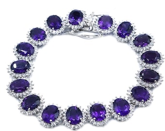 アメジスト&トパーズシルバーブレスレット ハンドメイドのスターリングシルバー製アメジスト渦巻きブレスレット