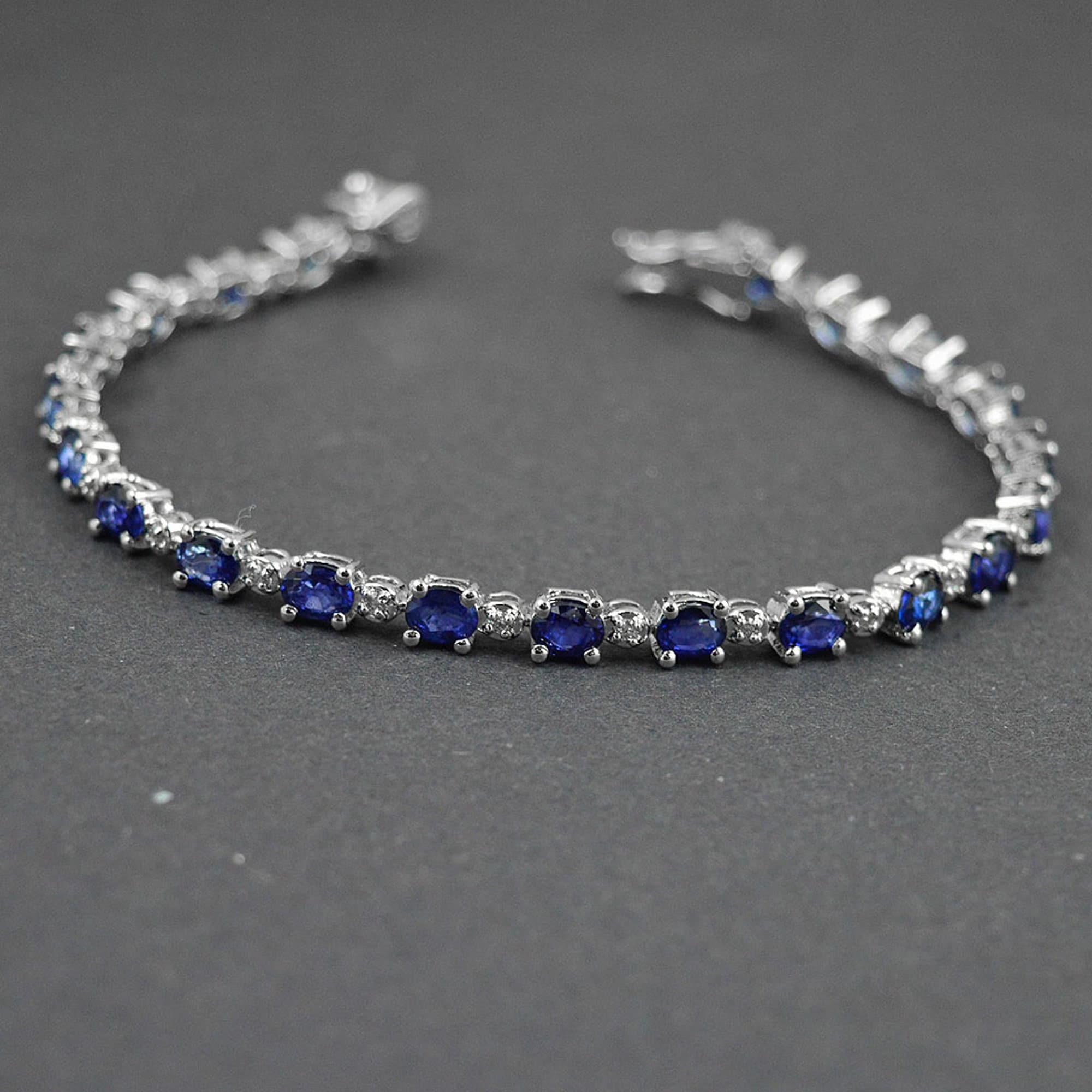 Natural Blue Sapphire & White Topaz Sterling Silver Bracelet