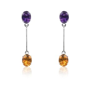 Natürliche Citrin und Amethyst Silber Ohrringe | Push Back Ohrringe | Bürokleidung Ohrringe | Citrin & Amethyst Silber Hangings | Geschenk für Sie