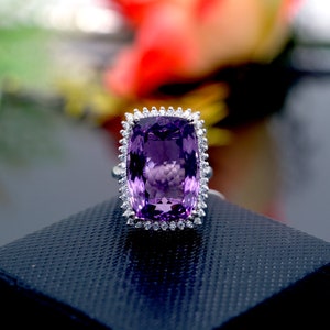 Amethyst & White Topaz Sterling Silver Cocktail Ring