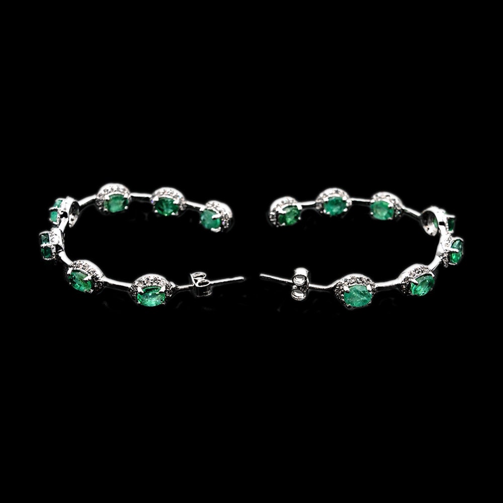 Orecchini A Cerchio In Argento Sterling 925 Con Pietra Portafortuna Topazio Zaffiro, Placcati Rodio, Per Donna