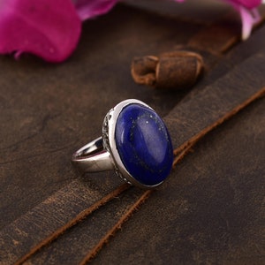 Natürlicher Lapis Lazuli Sterlingsilber Ring: Unisex Statement Schmuck