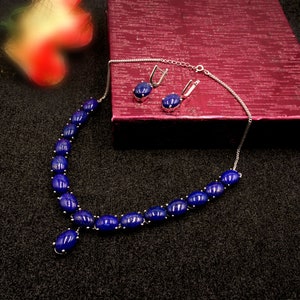 Natural Lapis Lazuli Sterling Silver Necklace and Earrings Set