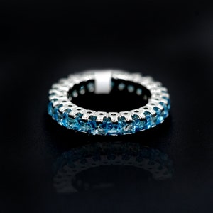 Blue Topaz Full Eternity Band: Unisex Sterling Silver Wedding Ring