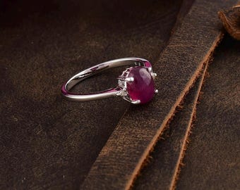 Bague Ancienne En Argent Massif 925 Et Or - Véritable Rubis Cabochon - Taille 55 - Style Art Déco
