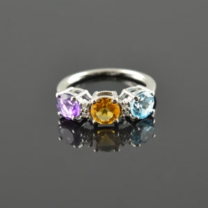 Amethyst, Citrine & Blue Topaz Sterling Silver Ring: Multi-Stone Jewelry
