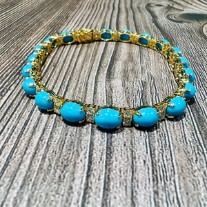 Turquoise Diamond Bracelet: 18K Solid Yellow Gold, Gem Lab Certified