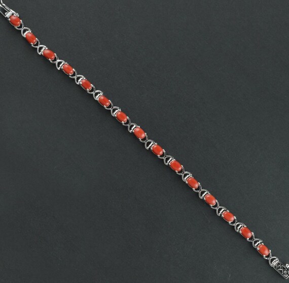 天然サンゴのスターリングシルバーブレスレット：ハンドメイド7インチ