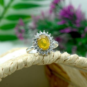Natural Yellow Sapphire & White Topaz Sterling Silver Ring